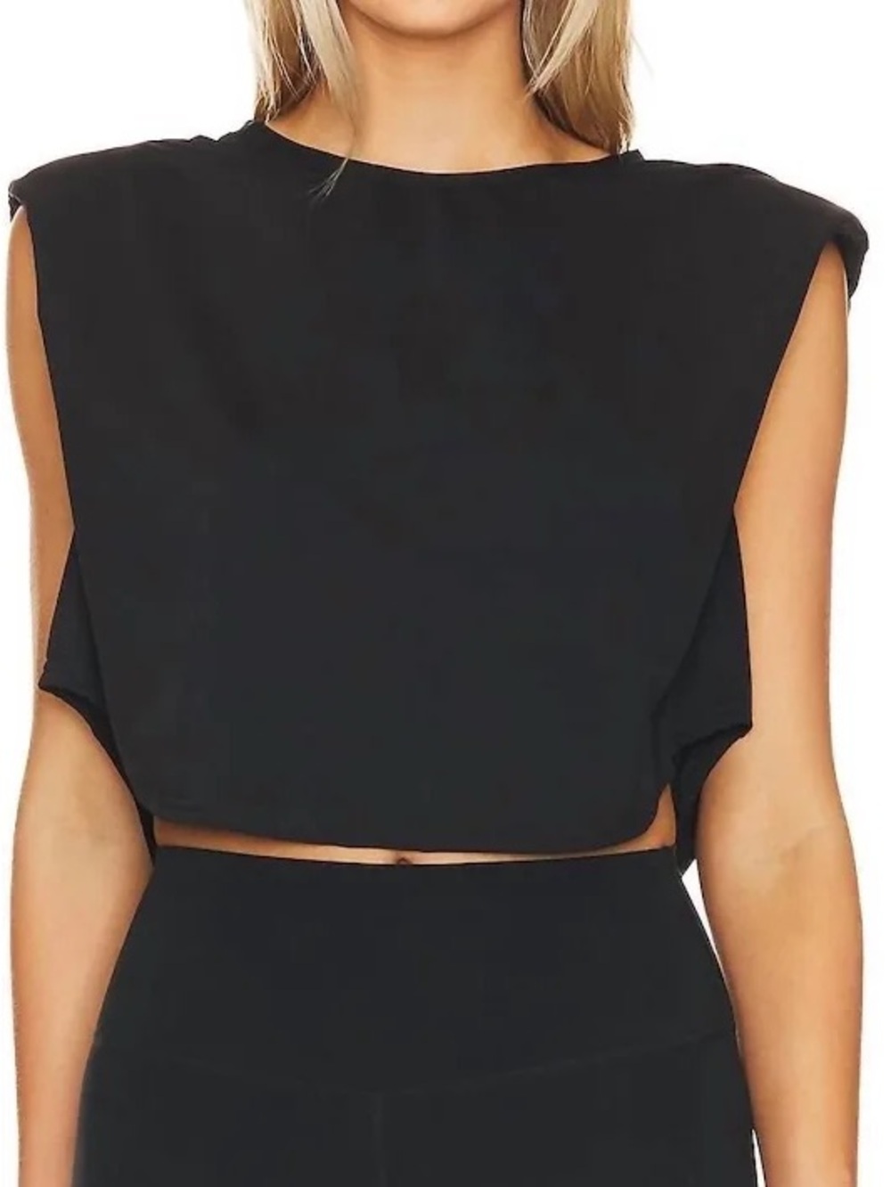 Beach Riot Dunes Muscle Cropped Tank Tee Black Boxy Loose Fit Padded Shoulders L - Picture 2 of 7